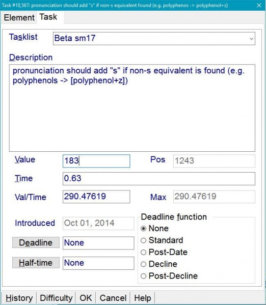 元素参数对话框中的 Task 选项卡