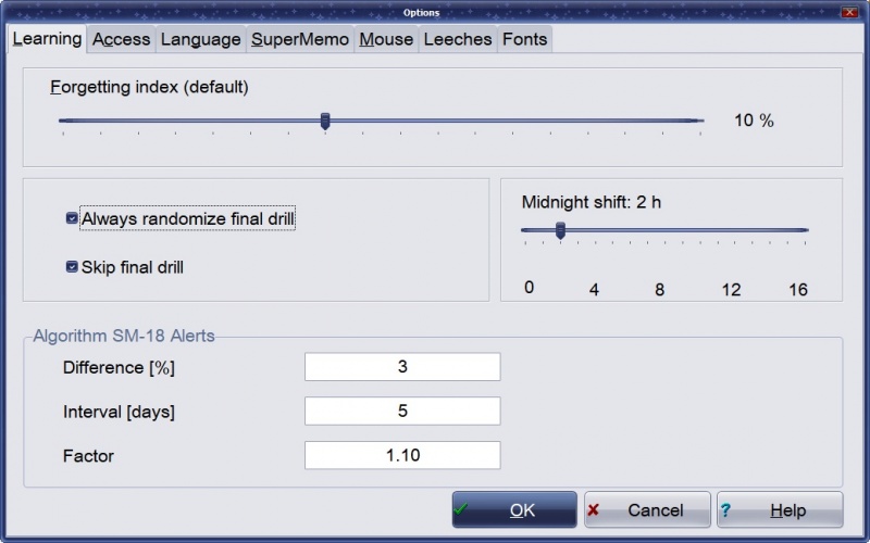 Tools : Options : Learning 选项卡