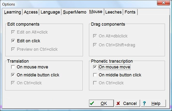 Tools : Options : Mouse 选项卡